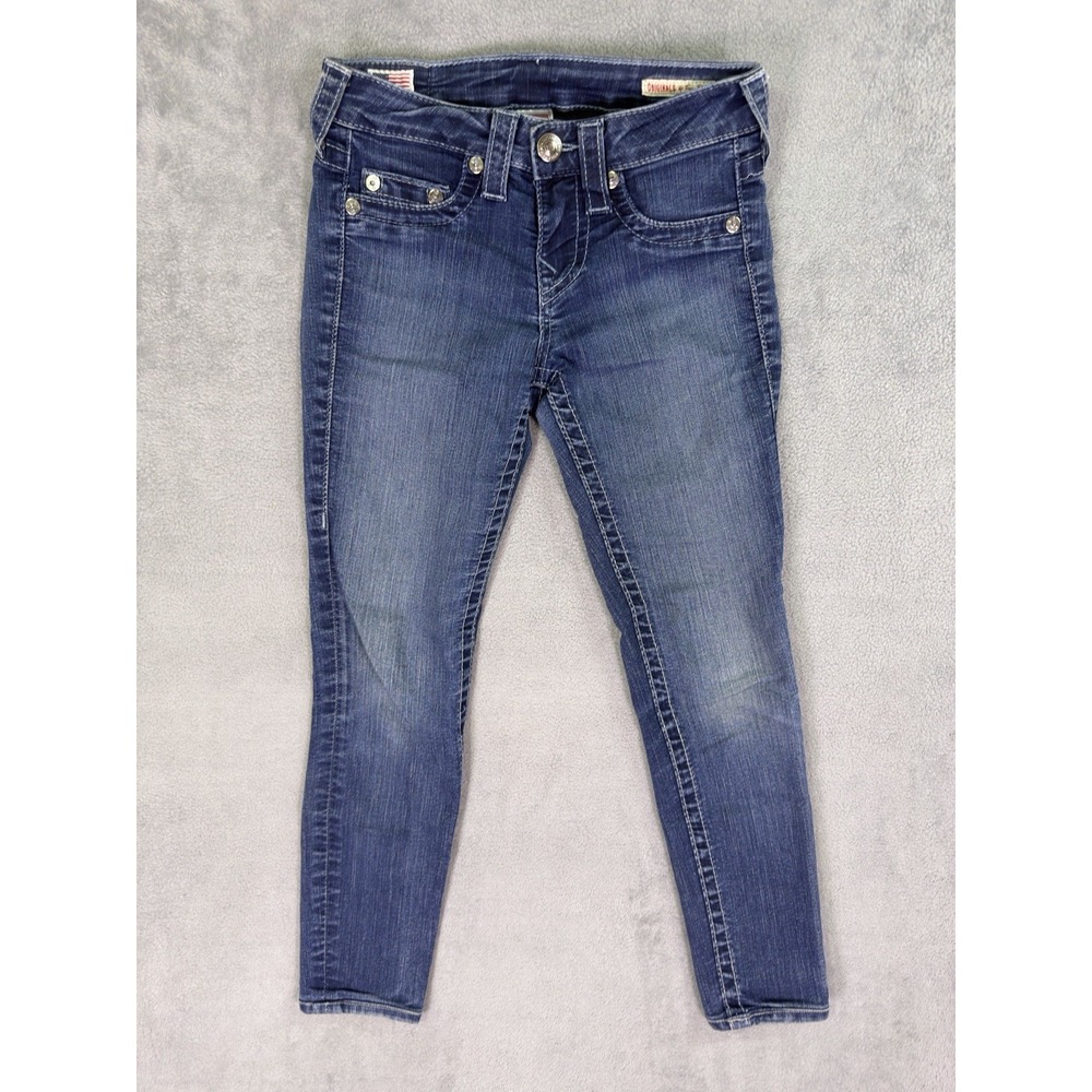 True Religion Jeans Womens 25 Blue Skinny Crop Denim Dark Wash Halle Low Rise